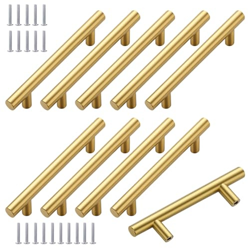 10 PCS Poignet de Porte Cuisine,Acier Inoxydable Poignee de Meuble Cuisine Espacement des Trous de 128 mm,Poignées D'armoire Creuses Brossées,Doré Inoxydable Poignée Meuble,pour Armoire Tiroir Armoire