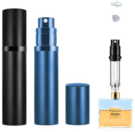 YiLianSM 2PCS 5ml Perfume Atomizer Travel Refillable, Bottom-Filling Fragrances Perfumes Bottle, Pocket Atomiser for On the Go (Black & Dark Blue)