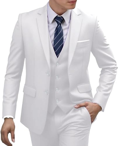 Costume Deux pièces Homme, Coupe Slim, croisé, Veste à Revers Pointus, Pantalon, Blanc, Taille L. Tenue de cérémonie, Mariage, Affaires.