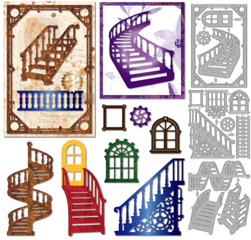 MAYJOYDIY Matrices de Découpe Métalliques pour Cadres de Fenêtre Escaliers Poinçons de Découpe Vintage Gabarit de Gaufrage Porte pour Création de Cartes Scrapbooking Album Décoration