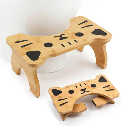 zxevg Bamboo Toilet Stool Folding 6.5in Non-Slip | Folding foot stool for bathroom. Non-slip potty stool for adults & kids. Portable, no assembly needed