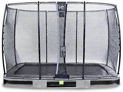 EXIT Toys Elegant Rechteckiges Bodentrampolin - 214x366cm - Mit Economy Sicherheitsnetz & Fußschutzsystem - Rostfrei - Wasserbeständig - Einfache Montage - Bodentrampolin Garten - Grau