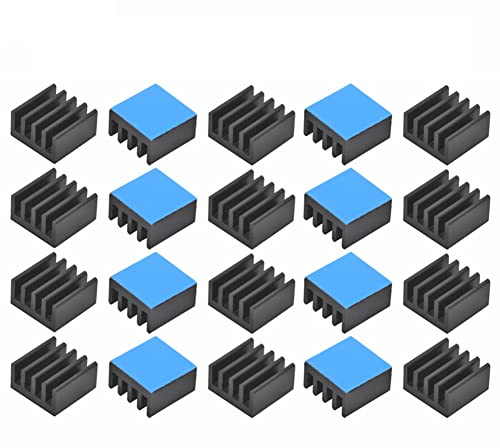 Jienk 20PCS Black Aluminum Heat Sink with Thermal Conductive Adhesive Tape, 9×9×5mm Heatsink Cooler for Cooling VRM GPU Stepper Driver MOSFET VRam Regulators