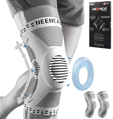NEENCA 2 Pack Knee Braces for Knee Pain, Compression Knee Sleeves with Patella Gel Pad & Side Stabilizers, Knee Support for Meniscus Tear, Arthritis, Joint Pain, ACL, Runner, Workout