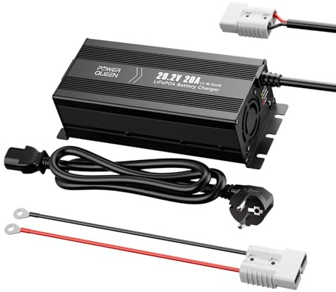 Power Queen Caricabatterie al litio LiFePO4, 29.2V 20A, completamente automatico, ricaricabile, con più misure di sicurezza