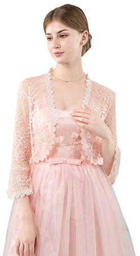 Central Chic Womens Open Front Lace Shrug Bolero Cardigan For Weddings Brides Bridesmaids Evening Dresses S-M (Peach)