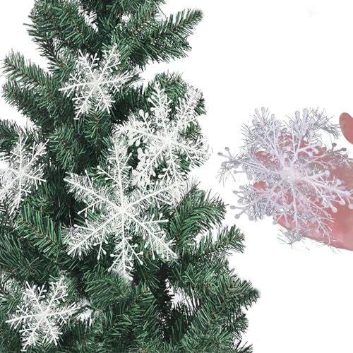 Fiocchi di Neve Decorativi Natale, Decorazioni Fiocchi Neve di Glitter, Plastica Fiocco di Neve Ornamenti per Decorazione Albero di Natale