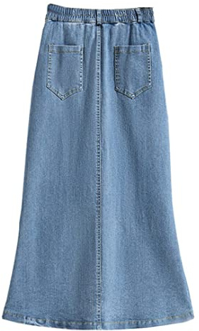 Zadaos Dam elastisk midja långa jeanskjolar fram delad vardaglig vintage bodycon utsvängd kjol, BLÅ, 4XL