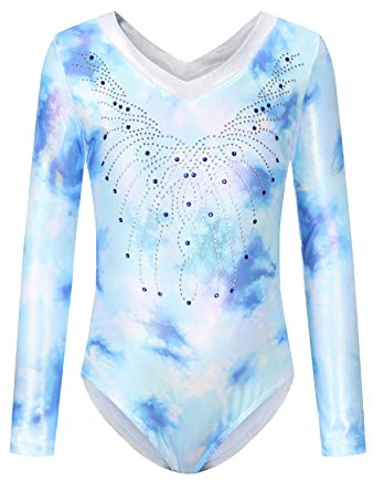 Cucudy Body de gymnastique pour filles à manches longues/sans manches dégradé couleur diamant body danse ballet gymnastique athlétique body pour enfants 5 6 7 8 9 10 11 12 ans