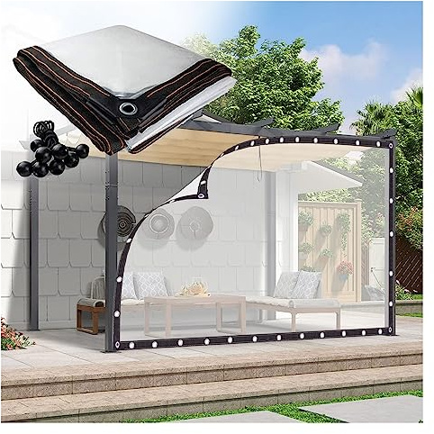 QSTGX Panneaux Latéraux Transparents en Bâche de Pergola, Rideau Extérieur Imperméable et Coupe-Vent avec Œillets pour Camping, Jardinage(2.5x4m)