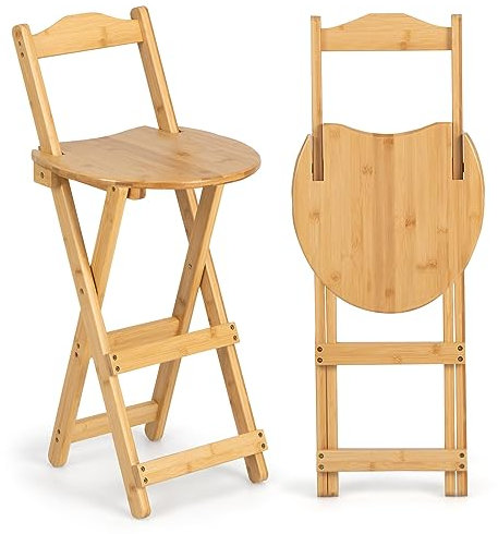 HOMASIS 2er Set Barhocker klappbar, Küchenhocker mit Rückenlehne & Fußstütze, Barhocker aus Holz, Sitzhöher 61 cm & Tragkraft 150 kg, Tresenhocker für Küche Haus Garten