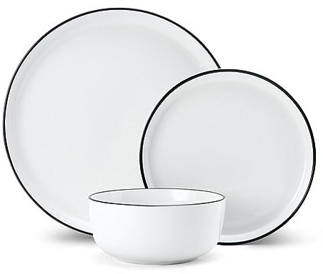 Mikasa Limestone 12pc Porcelain Dinner Set, White Dinner Service for 4 with Dinner Plates, Side Plates & Bowls | Gift Boxed & Dishwasher Safe