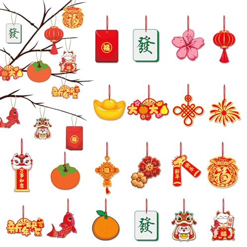 20 Pcs Chinese New Year Decoration Set - Hanging Ornament for Spring Festival, Lantern Festival Celebration Supplies, Funny Mini Traditional Chinese Ornament for Lunar New Year Tree Decor