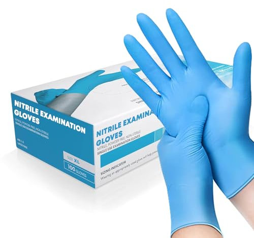 The Real Touch Einweghandschuhe, Blau Nitrilhandschuhe - Box mit 100 Stück, Einmalhandschuhe Puderfrei und Latexfrei, Nitril Handschuhe Einweg für Küche und Reinigung (Blau, XL)