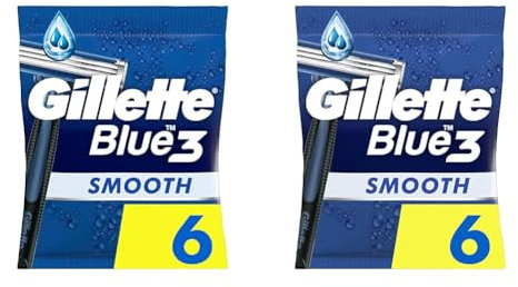Gillette Blue3 Smooth Einwegrasierer Männer, 6 Rasierer mit 3-fach Klinge, um 40° beweglicher Schwenkkopf, Gleitstreifen mit ComfortGel-Technologie (Packung mit 2)