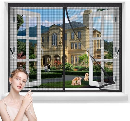 Moustiquaire Fenetre MagnéTique,80x70cm Porte Store Moustiquaire Rideau Anti Mouche Anti Insecte Mouche Moustique pour Porte d Entrée Intérieur/Patio,Noir
