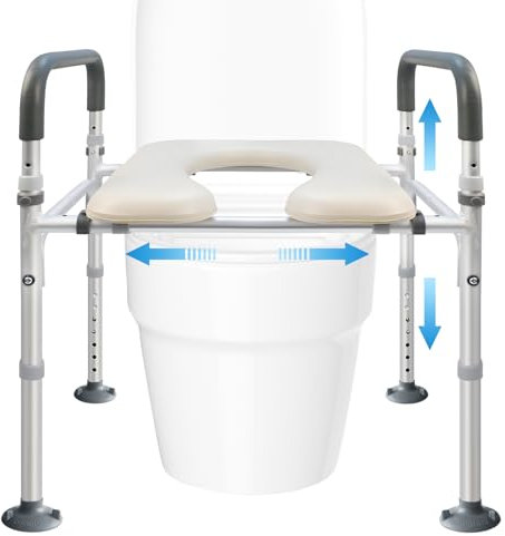 Toilettensitzerhöhung mit Armlehnen, Senioren Toilettensitzerhöher mit Breite und Höhenverstellbaren, Toilettenstützgestell, WC Sitzerhöhung für Senioren, Toilette Aufstehhilfe, Belastbar bis 180KG