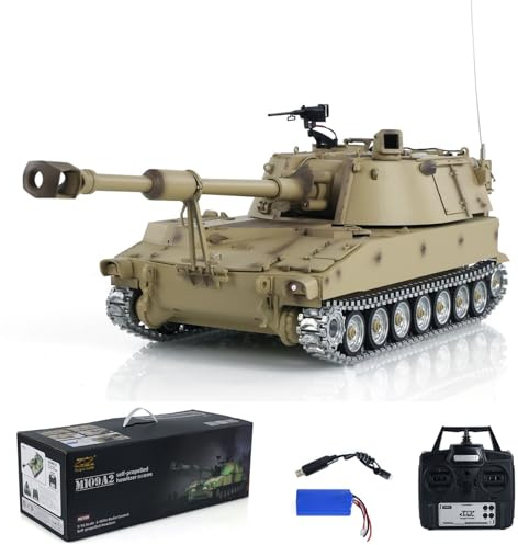 wheelfun 1/16 Tongde RC Tank M109A2 självgående RTR Fighting Infraröd Battle Smoke Unit Light Sound (Pro-Edition-Desert Yellow) BB Shooting Airsoft Tank That Shoot