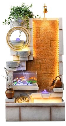 Fontaine extérieure Cascade de fontaine de loisirs d'intérieur avec aquarium et humidificateur de brumisation de plantes, fontaine sur pied for la décoration de la maison et de la chambre à coucher Dé
