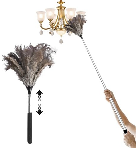 Plumero telescopico Extensible – Limpia techos Altos, Luces y armarios con Plumas de Avestruz (115 cm)​