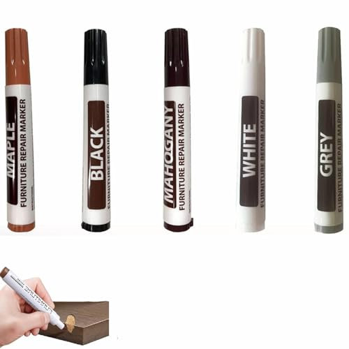 Pennarello Ritocco Legno,Parquet Ripara Graffi,Ripara Legno,Kit Riparazione Legno,Kit Riparazione Parquet,Wood Repair Kit,Floor Repair Kit,per Graffi,Macchie,Pavimenti,Armadietto,Tavolo,5 Pezzi