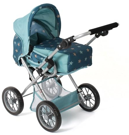 Bayer Chic 2000® Poussette combinée 3 en 1 Leni - Étoiles Turquoise - Pliable, poignée réglable en Hauteur 43-67 cm, Sac de Transport - Poupées jusqu'à 46 cm, à partir de 3 Ans
