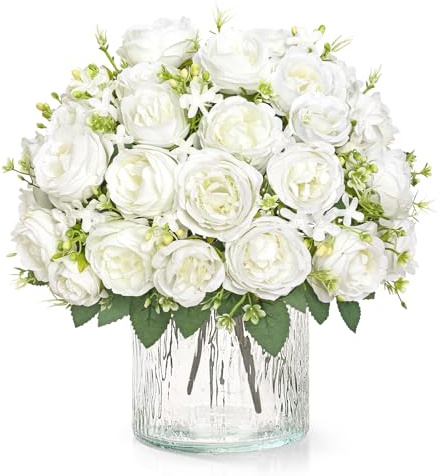 ASTNIC Peonie, fiori finti, 4 mazzi bouquet di peonia artificiali, artificiale finti fiore di seta mazzi, fiori finti da esterno piante per casa, cimitero, interno, matrimoni decorazioni