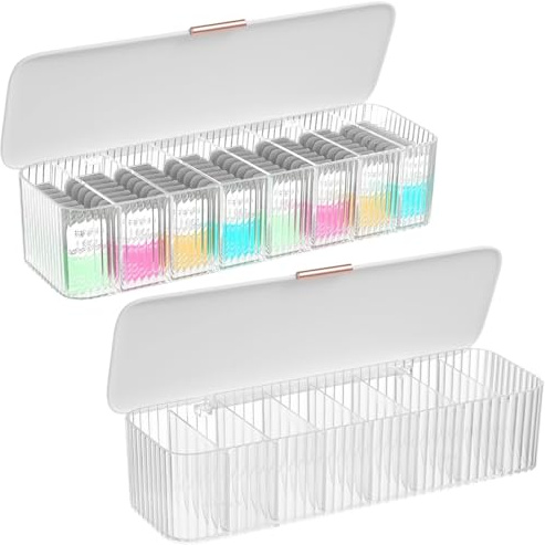 2 organizadores de lentes de contacto con 8 ranuras, caja de almacenamiento de plástico transparente con tapa segura para lentes y accesorios pequeños