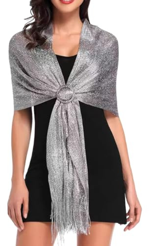 YUVKIN Étole pour femme, Foulard en mousseline de soie, Élégant, Chiffon léger et doux, Écharpe, Étole mariage chic en argent soie (Grande taille) (Argenté élégant), Pour robe de soirée.