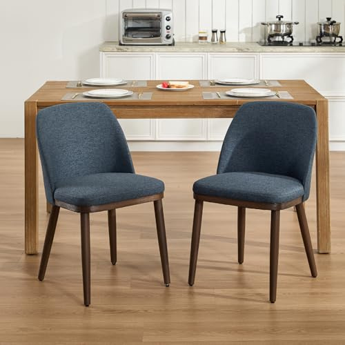 DAYALANE Chaise de Cuisine Lot de 2 Chaises de Salle à Manger en Lin Chaise Chambre Scandinave Chaises Rembourrée avec Pieds en Bois pour Salon/Cuisine, Bleu