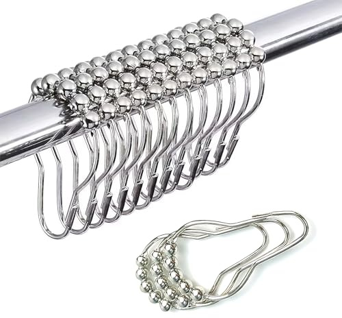 12 Pcs Anneaux de Douche en Acier Inoxydable 64 x 38 mm,Crochets de Rideau de Douche avec Système Coulissant,Anneaux Rideaux Douche pour Douche,Fenetre,Porte