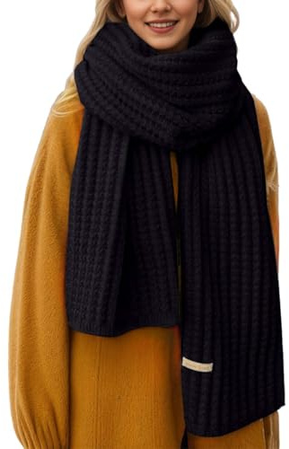 Sciarpe Uomo Invernale - Spessa in Lana Lavorata A Maglia Tinta Unita Moda Invernale Versatile Spessa E Calda (Black One Size)