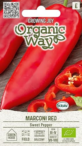 Organic Way | PEPERONE MARCONI RED | semi di peperone | semi di ortaggi | varietà medio-precoce, frutti grandi, succosi e allungati | per consumo fresco e conservazione | 1 bustina