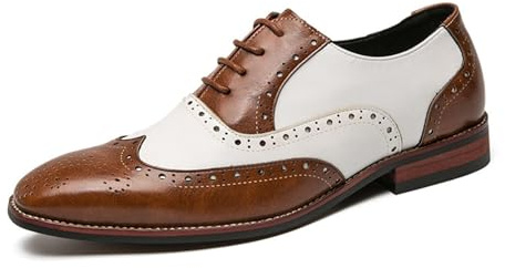 DXSYGMBN Zapatos Oxford Wingtip para Hombre, Zapatos de Vestir Brogue Bicolores Retro, Zapatos de Cuero con Cordones para Hombre,Marrón,42 EU