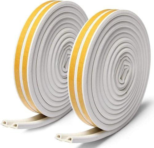 Tebrun 2X Window Draught Excluder Tape, Self-Adhesive Strip Type D, Draft Excluder for Window Insulation, Door Weather Strip, 9mm X 6mm X 2.5 Meters, 4 Seals Total 10M (White)