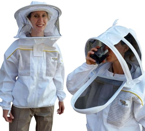 OZ ARMOUR Semi Ventilated Poly Cotton Jacket Extra Cool Beekeeper Costume Kit with 2 Hoods Fencing/Folding & Round Brim Hat (Medium)