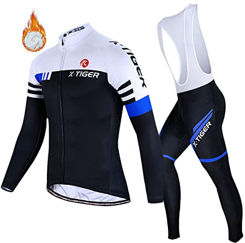 X-TIGER Ropa de Ciclismo de Invierno para Hombre con Pantalón Acolchado de Gel 5D Y Culotte con Tirantes Conjunto de Camiseta de Ciclismo