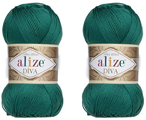 Alize Diva - Hilo para tejer a mano, 100% microfibra, hilo acrílico Alize Diva, efecto seda, hilo de ganchillo, arte de encaje, lote de 2 madejas de 200 gr 767 yardas
