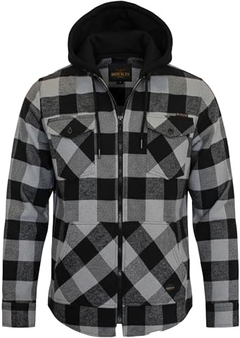 ROCK-IT Apparel Hombre Camisa de Franela de Manga Larga a Cuadros con Capucha I Camisa de Leñador con Bolsillo Delantero y Cremallera [Tallas S-5XL]