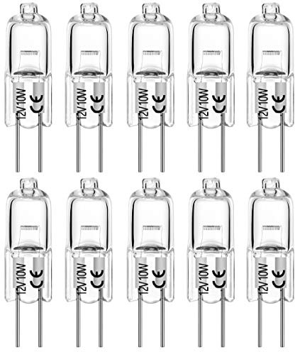 EKSAVE G4 Halogen Bulbs 10W 12V 150lm T3 Bi-Pin Bulb for Under Cabinet Puck Light, Chandeliers, Track Lighting, 2700K, Warm White, Pack of 10