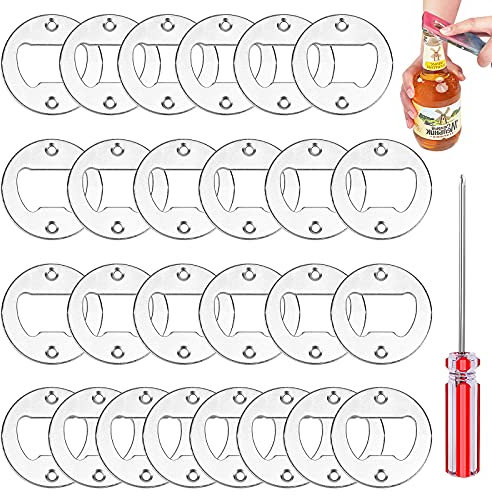 Hysagtek Flaschenöffner Rohling, 26 Stück Bieröffner Einsätze Rund DIY Einsatz Hardware Kit mit Schrauben und Schraubendreher für Küche Bar Restaurant Flaschenöffner Harzformen DIY Basteln (Silber)
