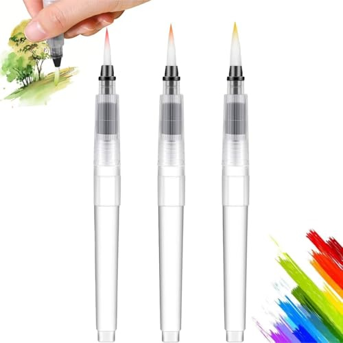Aquarell Pinsel Stifte, Wasserpinsel Stifte, Nachfüllbare Wasser Malerei Stift, Stift für Wasserfarben, Farbmischen und Kalligraphie, Aquarellstifte Auffüllbare, Wassertankpinsel Aquarell, 3 Stück