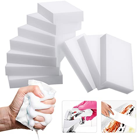 Paquete de 100 gomas de borrar mágicas | Esponja de melamina extra grande a granel | Esponja de limpieza multifuncional para el hogar para cocina, baños, fregaderos, paredes, vehículos, zapatos |