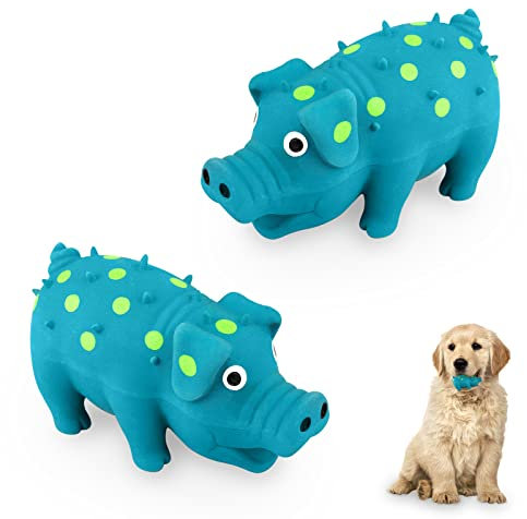 Andiker 2 Stück Squeaky Wutz Hundespielzeug, Latex Pig Chew Spielzeug mit einem Oinks Sound, Squeaker Grunting Pig Dog Spielzeug, langlebig, Self-Play Hund Squeeze Spielzeug (blau)