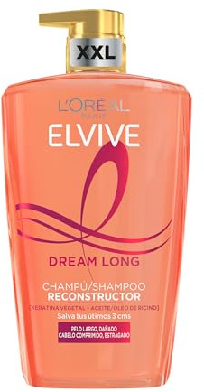 L'Oréal Paris Elvive Shampoo, Per Capelli Lunghi e Lisci, Arricchito con Keratina Vegetale e Olio Protettivo, Maxi Formato, Dream Long, 1L