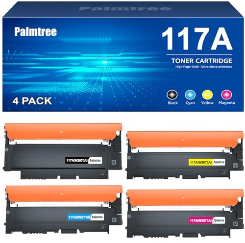 Palmtree Kompatibel HP 117A Toner Set als Ersatz für Color Laser MFP 179fwg 178nwg 150nw 150a 179fnw 178nw 179 178 150 W2070A W2071A W2072A W2073A Tonerkartusche (Schwarz Cyan Gelb Magenta 4er-Pack)