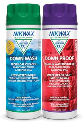 Nikwax Down, Down DUO-Pack, 300ml, Wash-In Cleaning and Waterproofing adds DWR Water Repellency to Down Filled Jackets, Outerwear, Sleeping Bags, Restores and Protects Insulation and Loft