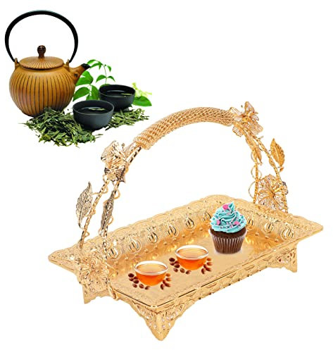 Bandeja de Servicio de café, Bandeja de Servicio de café de té Turco de Estilo Vintage Bandejas Decorativas Bandeja de Servicio de Metal Elegante de Aleación de Zinc para Home Bar