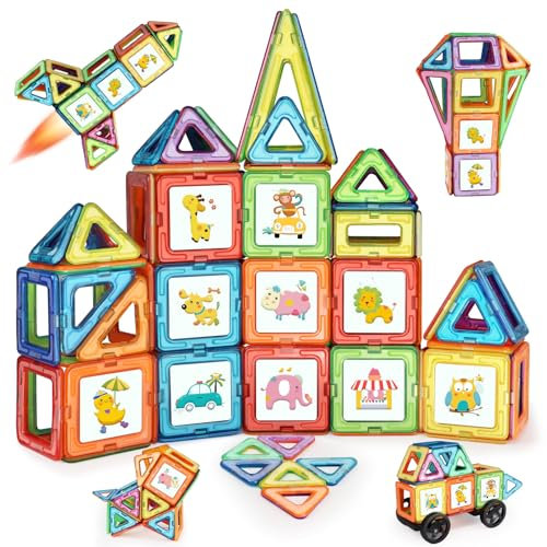 LIVEHITOP Magnetische Bausteine, 68 Teile Magnetbausteine Magnetspielzeug Magnete Kinder Magnet Spielzeug Geschenk für ab 3 4 5 6 7 8 Jahre Junge Mädchen