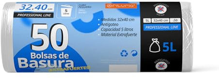 Sacchetti Spazzatura, Sacchetto Spazzatura Resistente per Bidoni Spazzatura da 5L, Antigoccia, Sacchetti Ideali per Cestini del Bagno, Ufficio o Cucina, 32x40 cm - Ofituria (50 sacchetti, 5L)